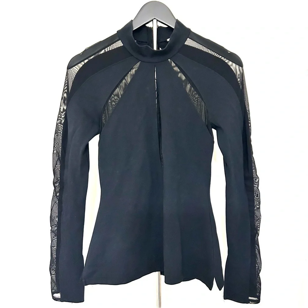 Free People Black Mesh & Spandex Long Sleeve Top – Size S